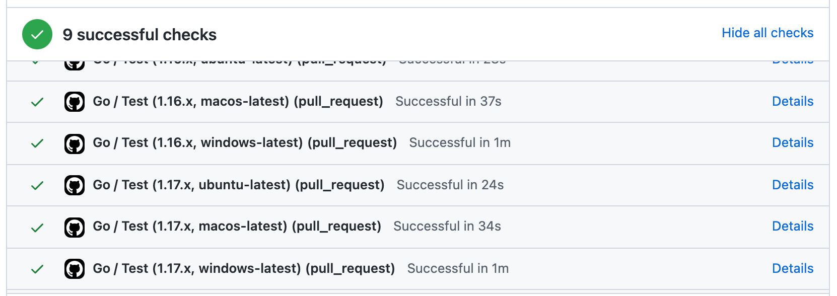 GitHub pull request checks passed